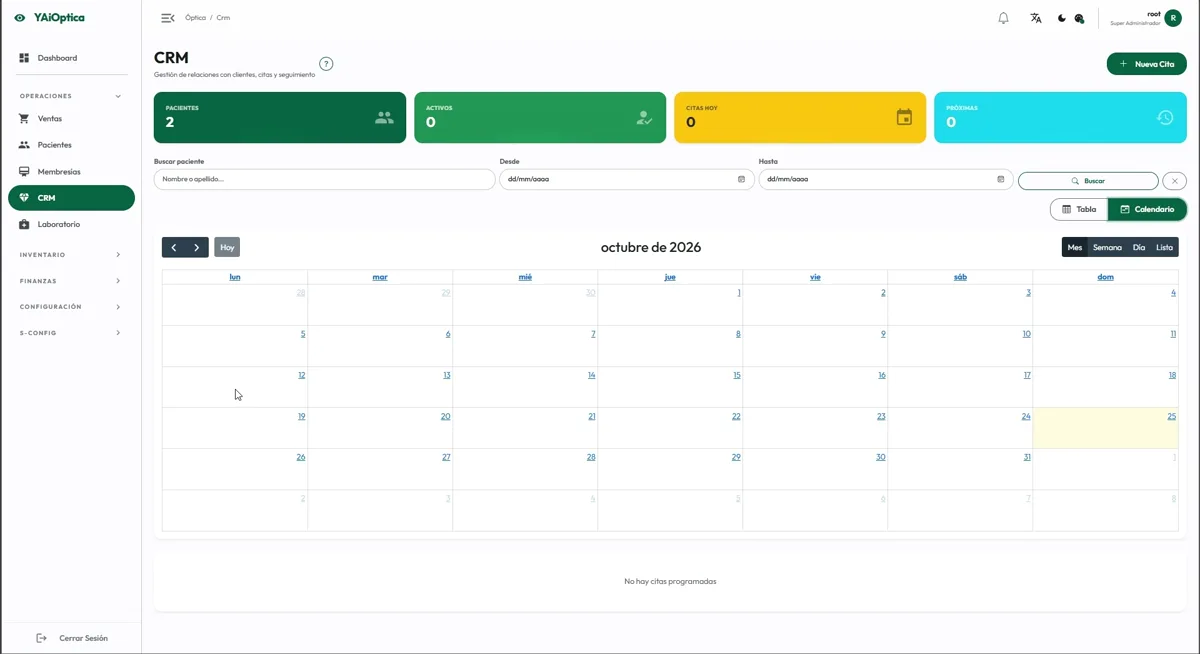 Calendario de citas del CRM